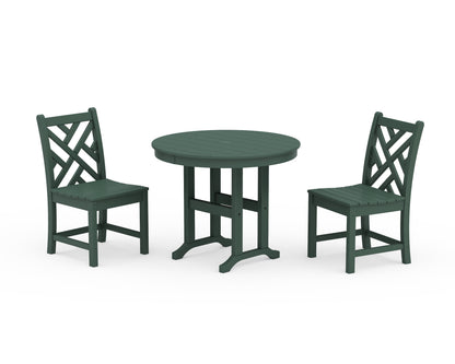 POLYWOOD® Chippendale Side Chair 3-Piece Round Dining Set in Green