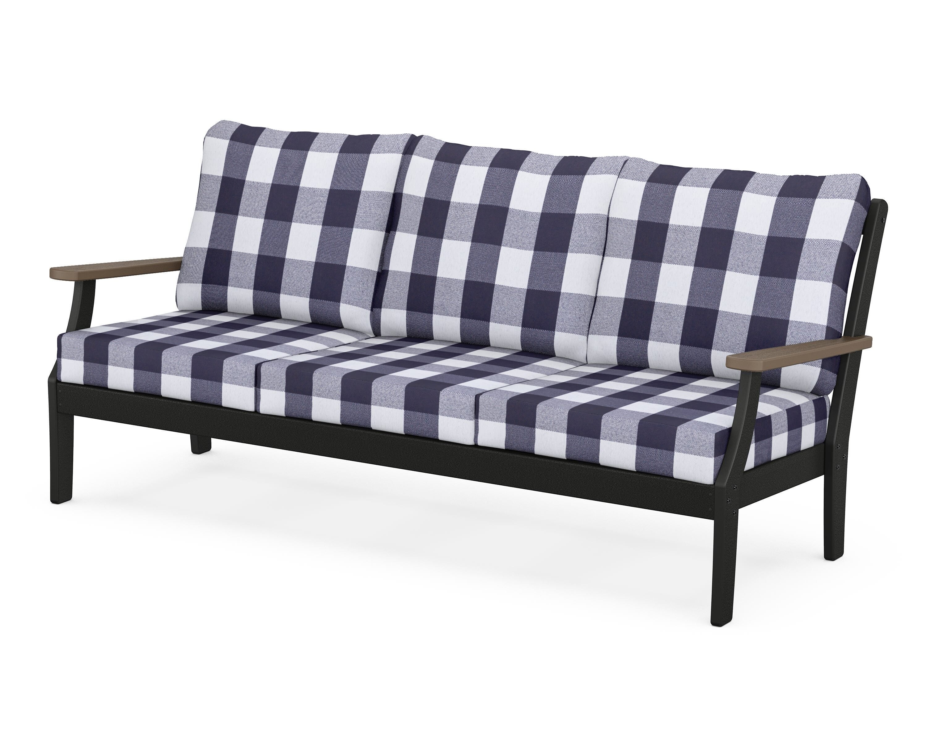 POLYWOOD® Braxton Deep Seating Sofa in Black / Kona / Buffalo Plaid Navy