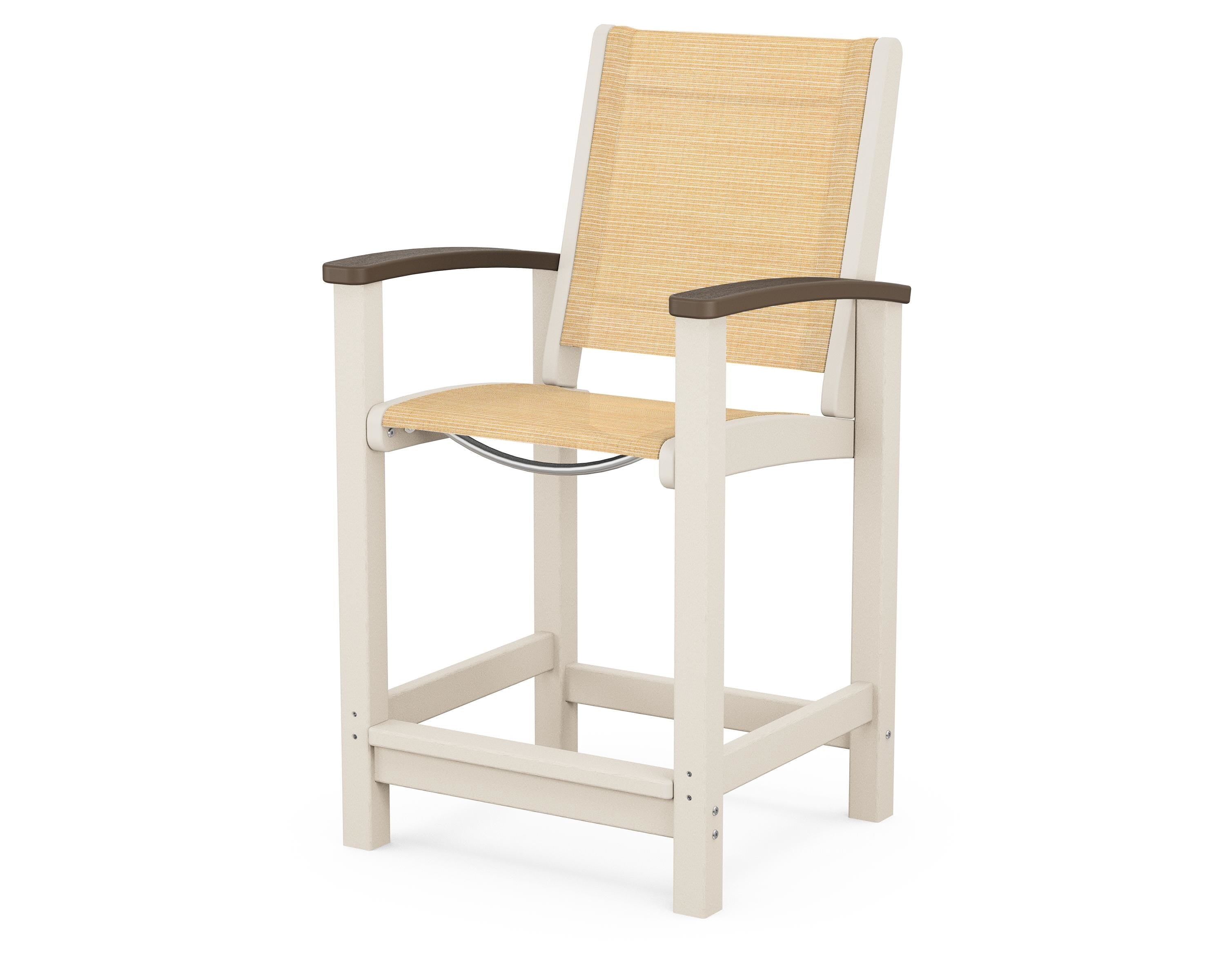 POLYWOOD® Coastal Counter Chair in Sand / Kona / Dupioni Apricot Sling