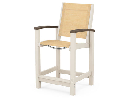 POLYWOOD® Coastal Counter Chair in Sand / Kona / Dupioni Apricot Sling