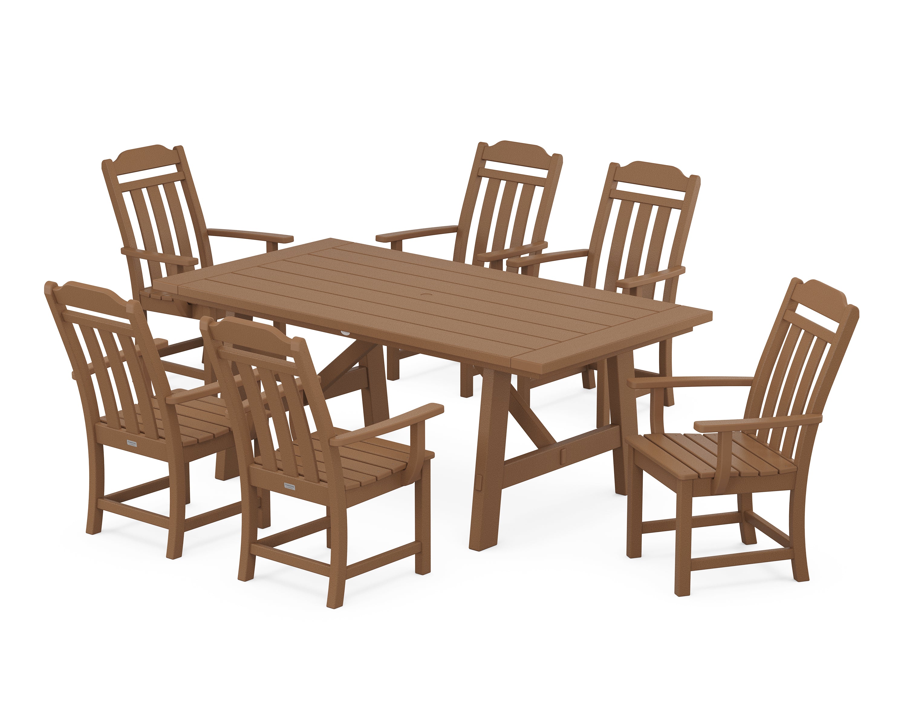 Country Living Cottage Arm Chair 7-Piece Rustic Farmhouse Dining Set in Teak