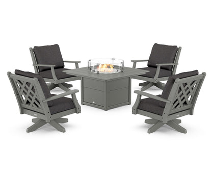 Country Living Wovendale 5-Piece Deep Seating Swivel Conversation Set with Fire Pit Table in Slate Grey / Ash Charcoal
