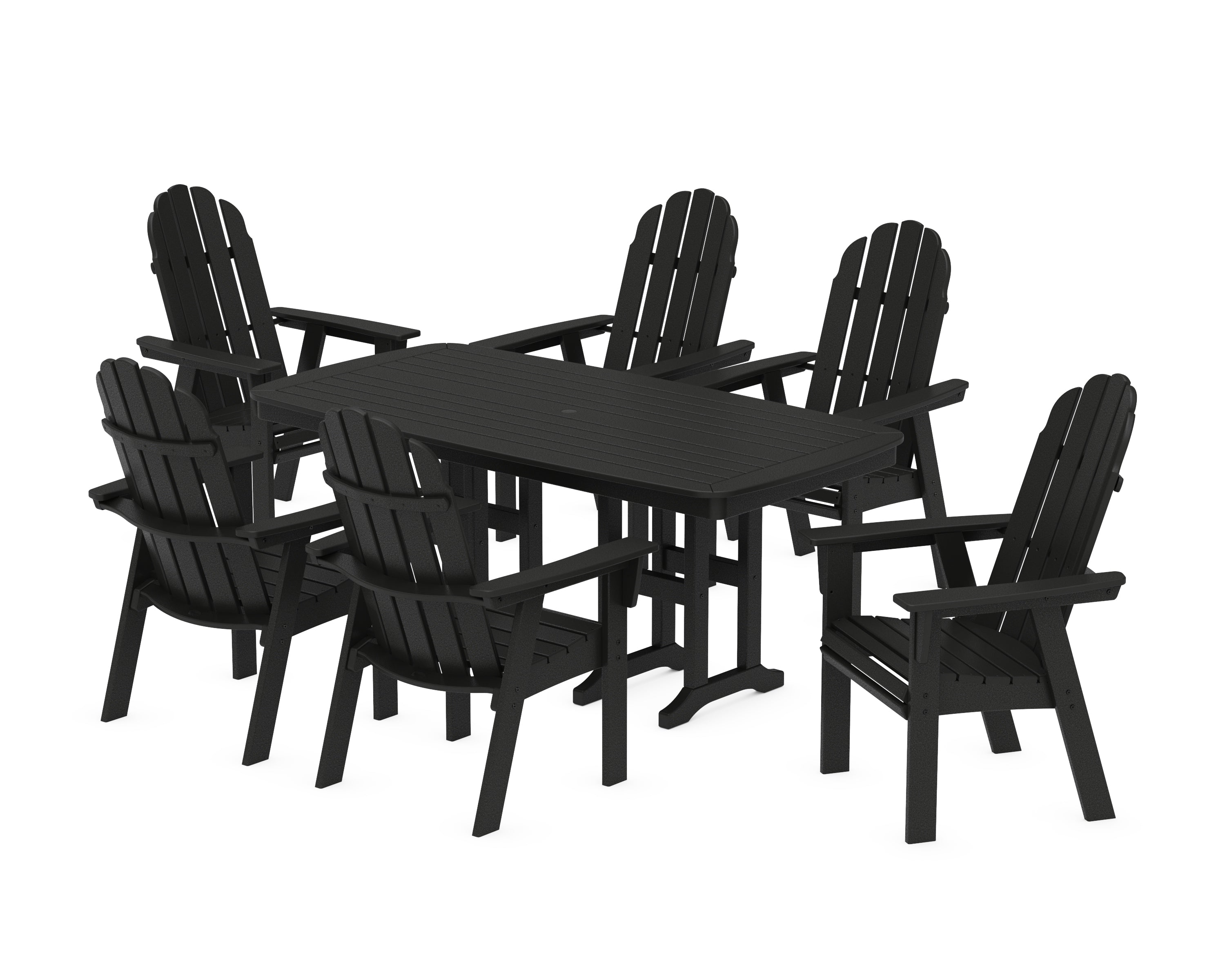 POLYWOOD® Vineyard Curveback Adirondack Chair 7-Piece Dining Set in Black