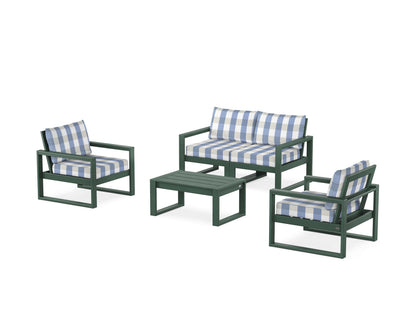POLYWOOD® EDGE Sectional 4-Piece Deep Seating Set with Loveseat in Green / Buffalo Plaid Sky Blue