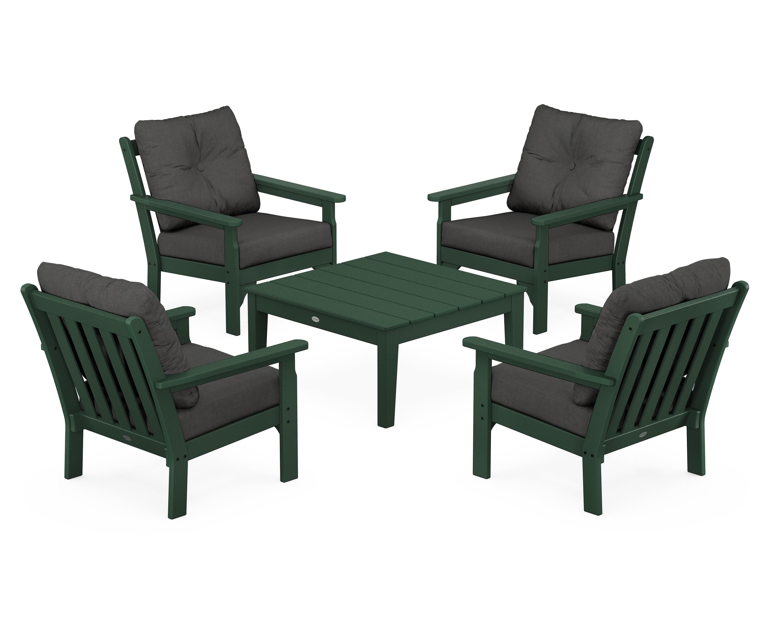 POLYWOOD® Vineyard 5-Piece Deep Seating Conversation Set in Green / Spectrum Carbon