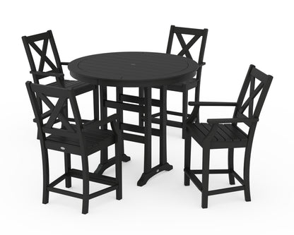 POLYWOOD® Braxton 5-Piece Nautical Trestle Arm Chair Counter Set in Black