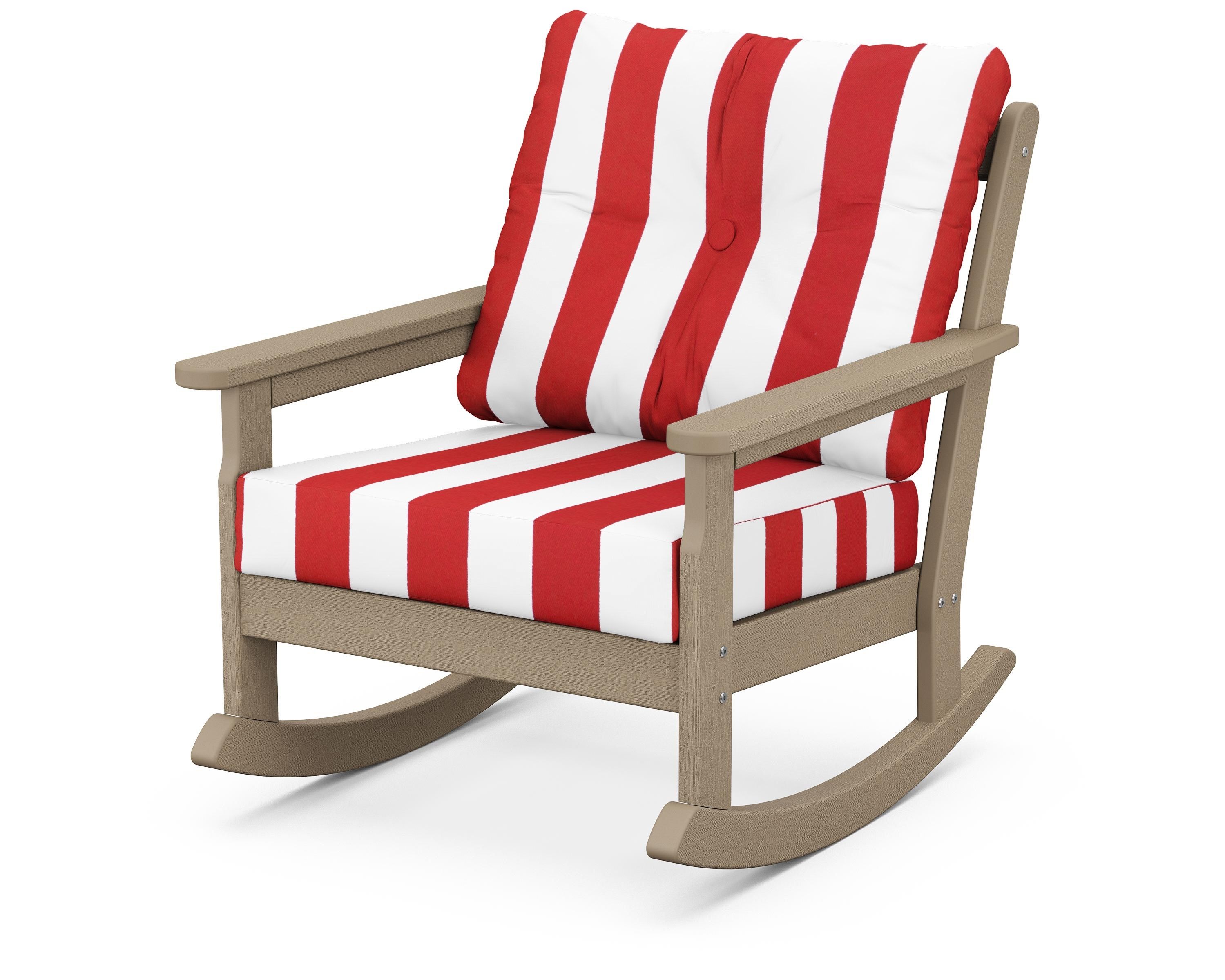 POLYWOOD® Vineyard Deep Seating Rocking Chair in Vintage Sahara / Cabana Stripe Crimson