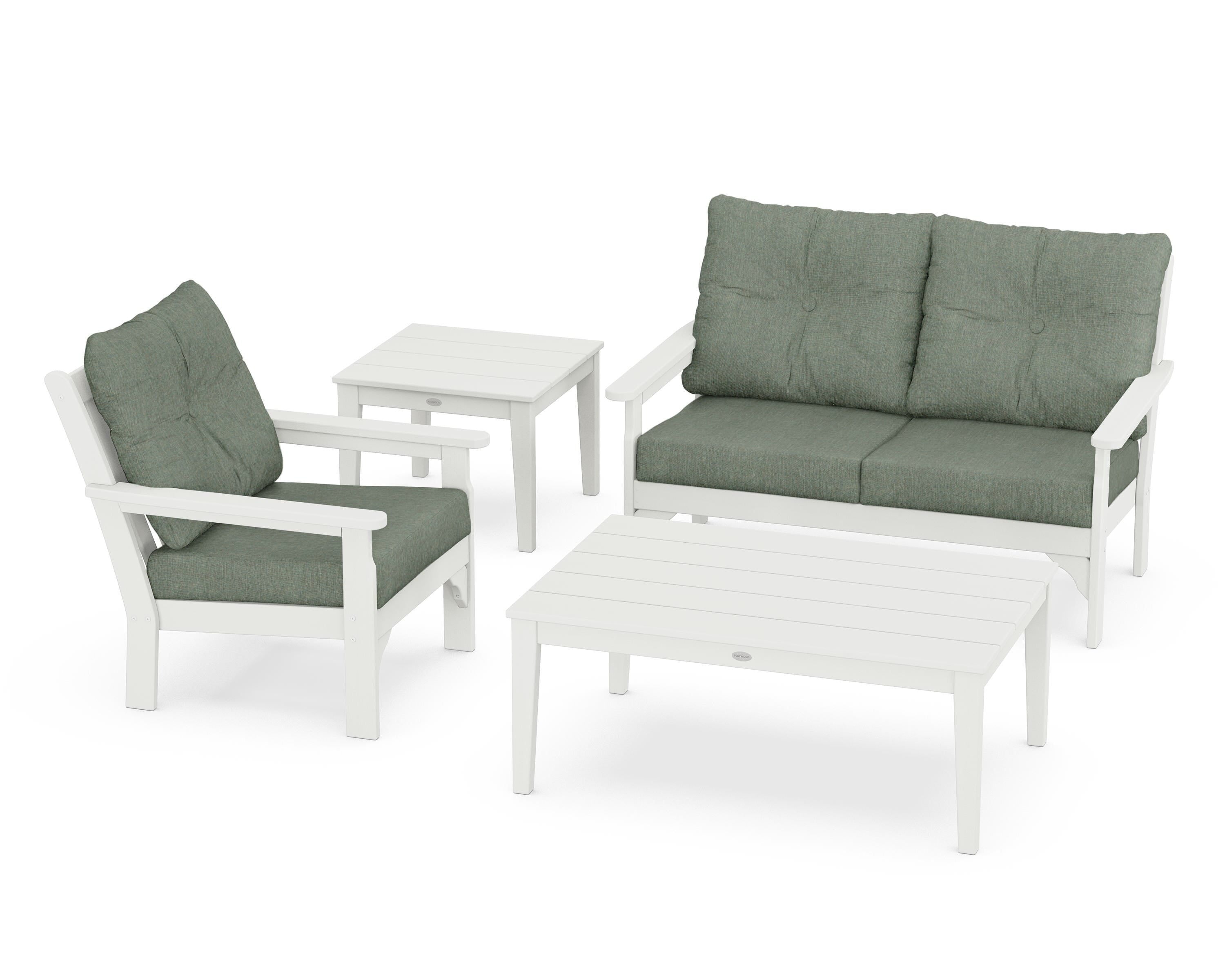 POLYWOOD® Vineyard 4-Piece Deep Seating Set in Vintage White / Cast Sage