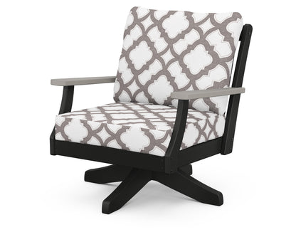 POLYWOOD® Braxton Deep Seating Swivel Chair in Black / Driftwood / Trellis Grey Mist