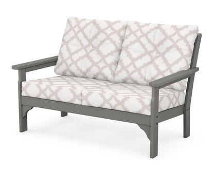 POLYWOOD® Vineyard Deep Seating Loveseat in Slate Grey / Trellis Dune Burlap
