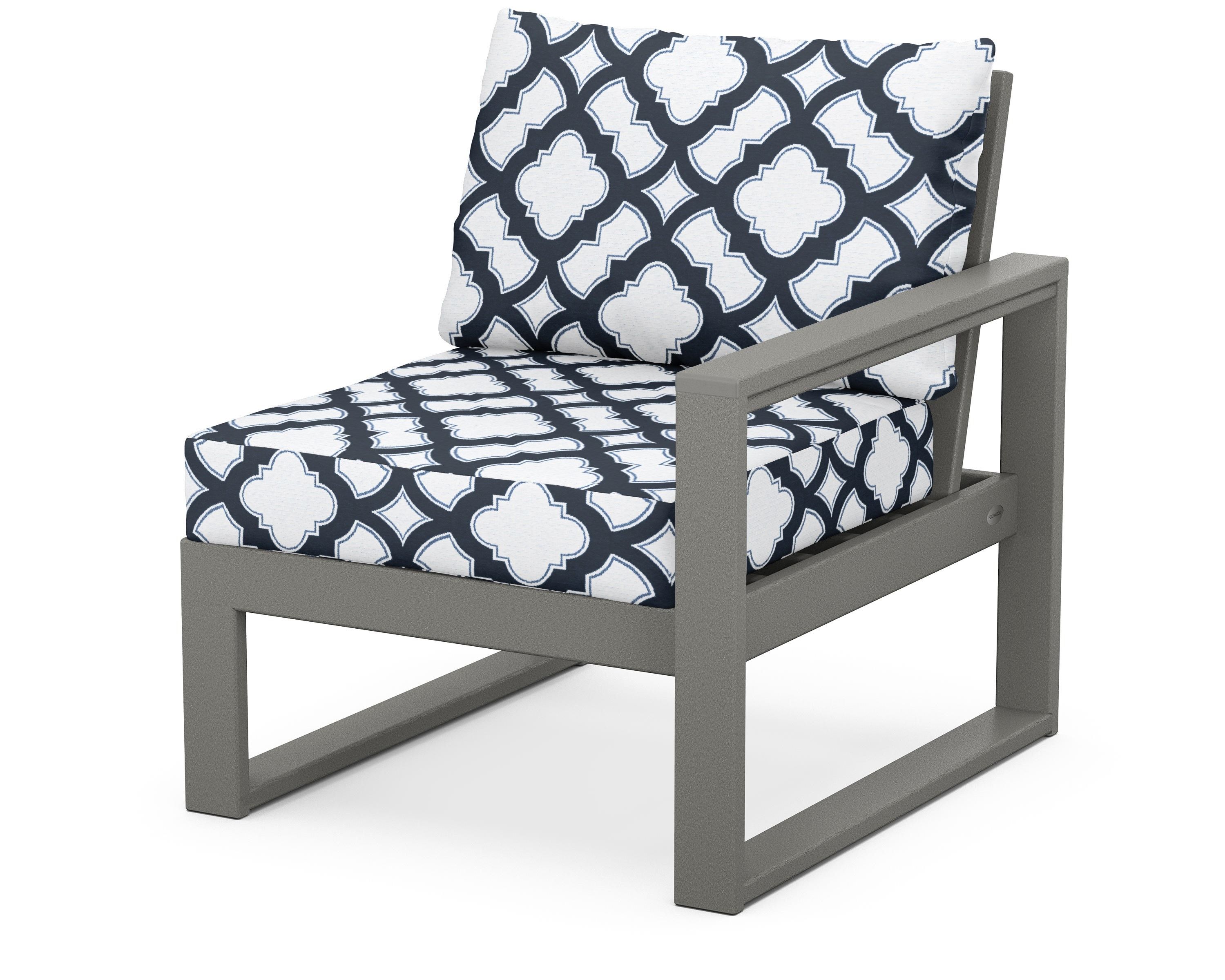 POLYWOOD® EDGE Modular Right Arm Chair in Slate Grey / Trellis Marine Indigo
