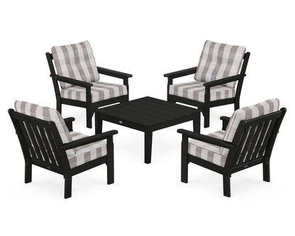 POLYWOOD® Vineyard 5-Piece Deep Seating Conversation Set in Black / Buffalo Plaid Grey Mist
