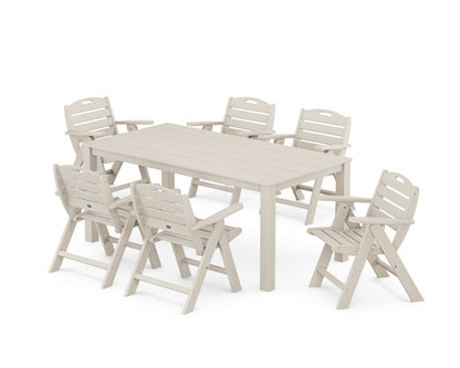 POLYWOOD® Nautical Folding Lowback Chair 7-Piece Parsons Dining Set in Sand