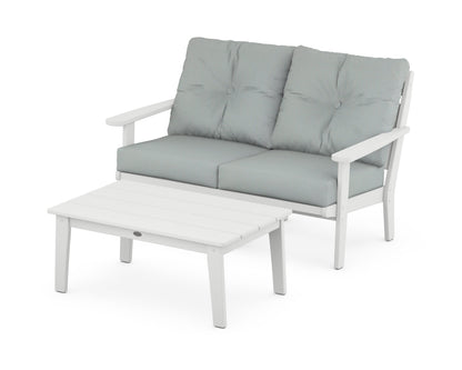 POLYWOOD® Lakeside 2-Piece Lounge Loveseat Set in White / Spa