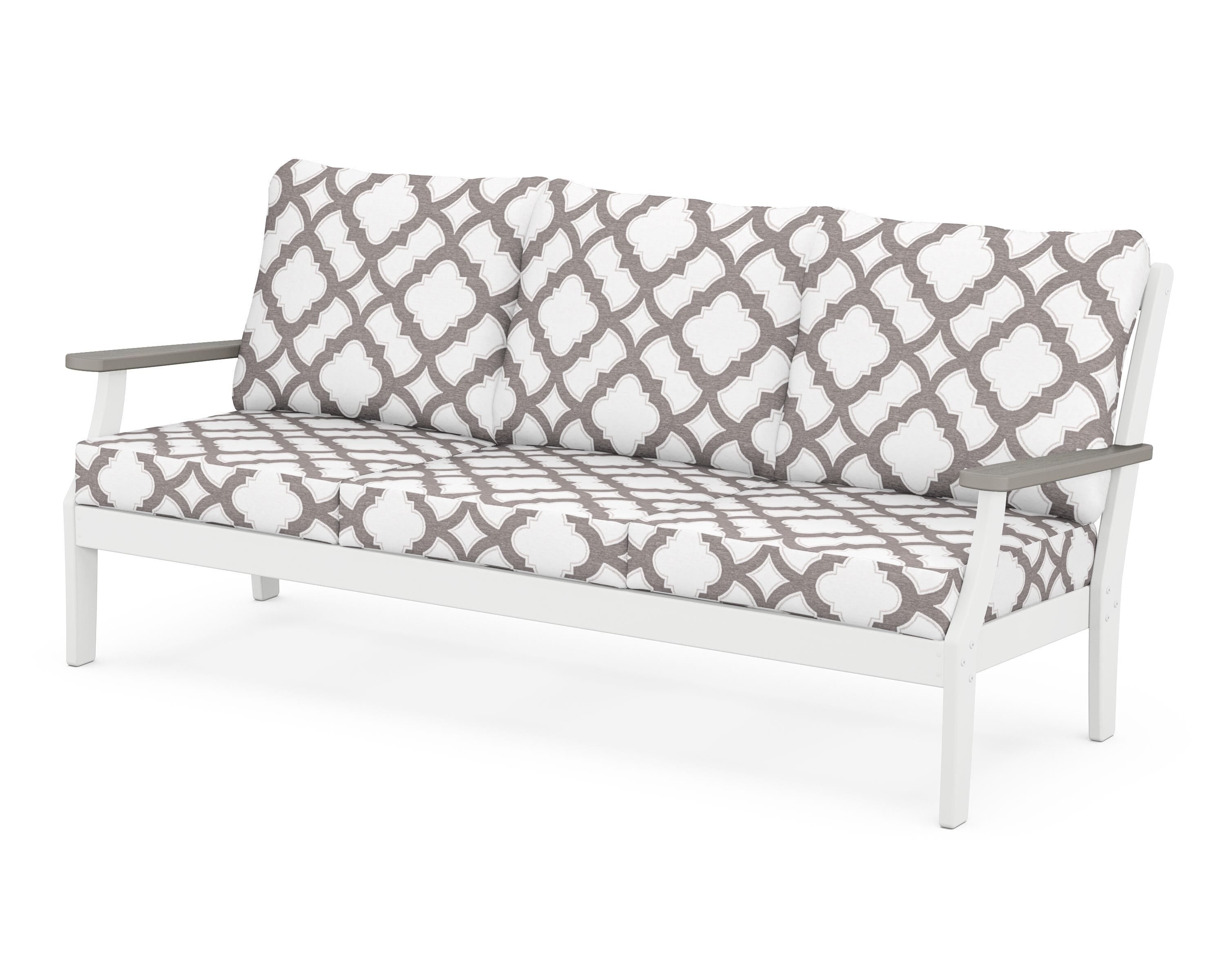 POLYWOOD® Braxton Deep Seating Sofa in White / Driftwood / Trellis Grey Mist
