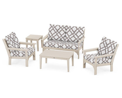 POLYWOOD® Vineyard 5-Piece Deep Seating Set in Sand / Trellis Grey Mist