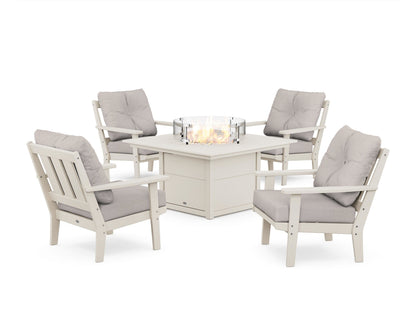 POLYWOOD® Oxford 5-Piece Deep Seating Set with Fire Pit Table in Sand / Dune Burlap