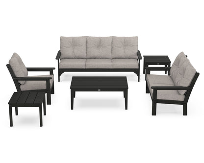 POLYWOOD® Vineyard 6-Piece Deep Seating Set in Black / Weathered Tweed