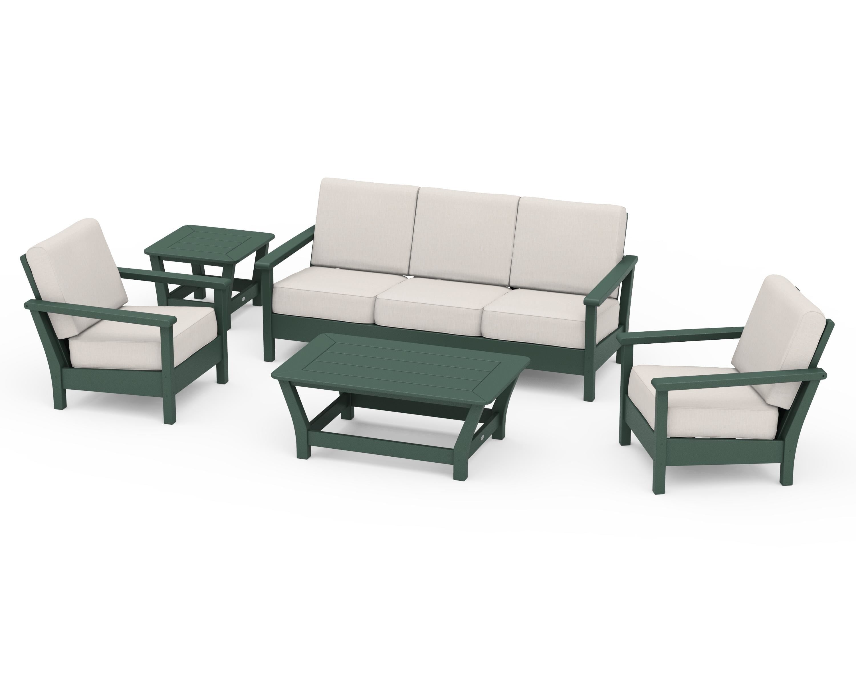 POLYWOOD® Harbour 5-Piece Deep Seating Set in Green / Cast Ash