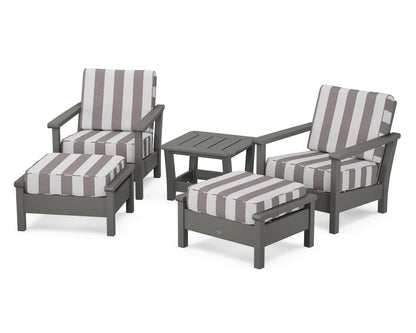 POLYWOOD® Harbour 5-Piece Deep Seating Chair Set in Slate Grey / Cabana Stripe Grey Mist