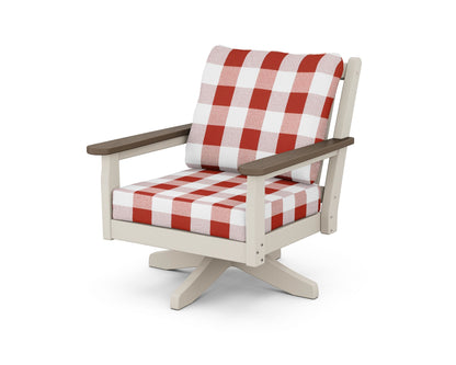 POLYWOOD® Chippendale Deep Seating Swivel Chair in Sand / Kona / Buffalo Plaid Crimson
