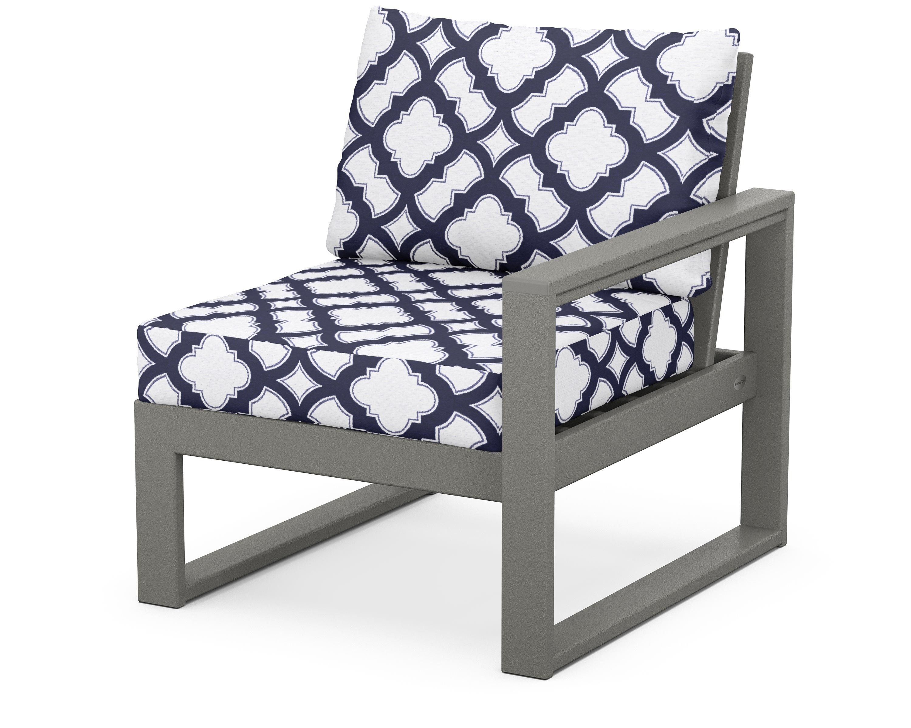 POLYWOOD® EDGE Modular Right Arm Chair in Slate Grey / Trellis Navy