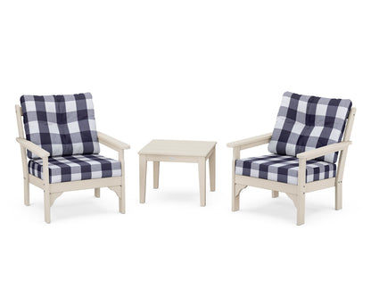 POLYWOOD® Vineyard 3-Piece Deep Seating Set in Sand / Buffalo Plaid Navy