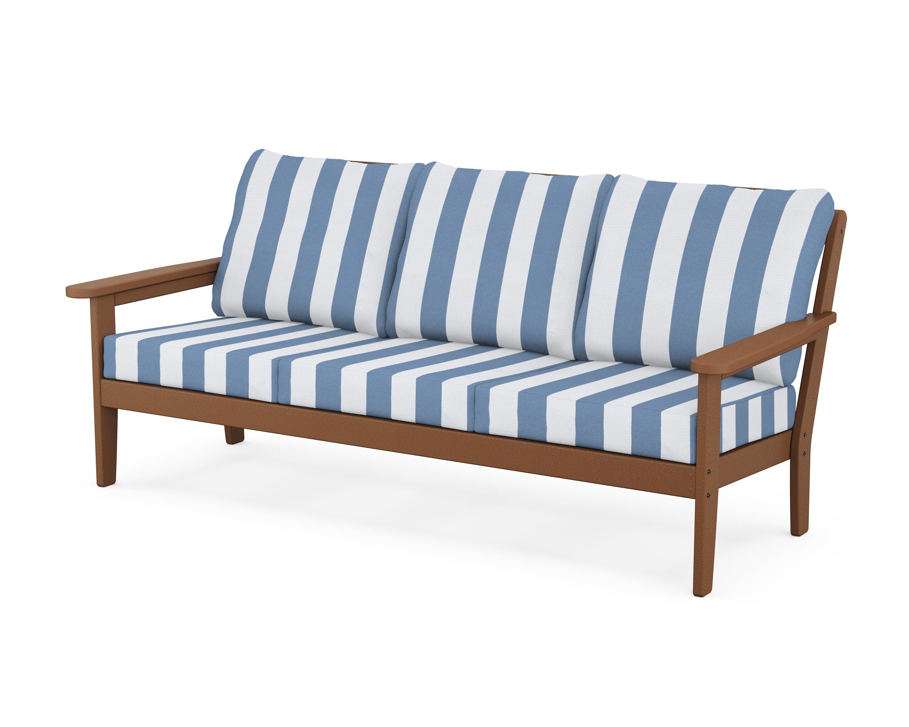 Country Living Cottage Deep Seating Sofa in Teak / Cabana Stripe Sky Blue