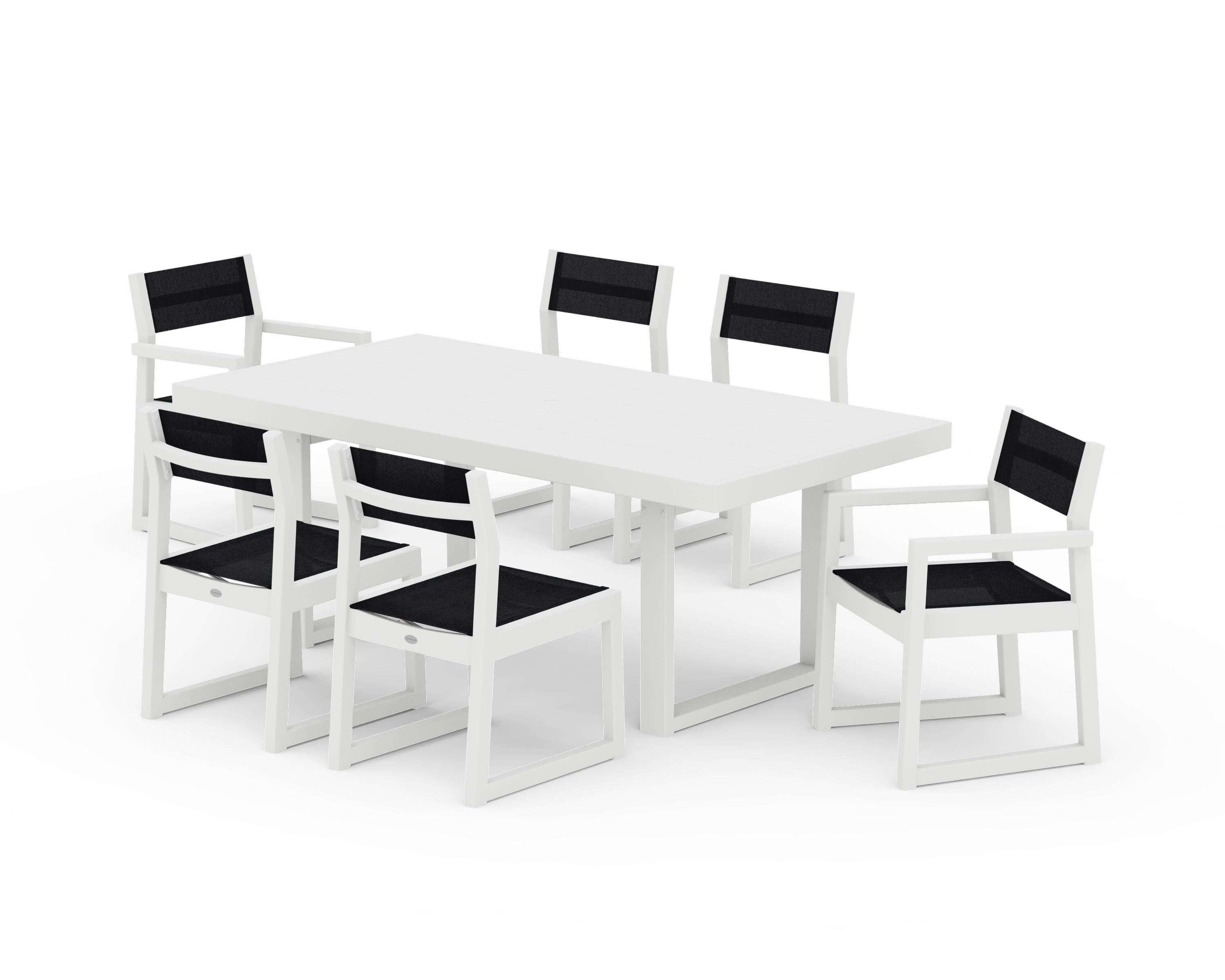 POLYWOOD® EDGE Sling 7-Piece Dining Set in White / Black Sling