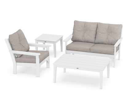 POLYWOOD® Vineyard 4-Piece Deep Seating Set in White / Weathered Tweed