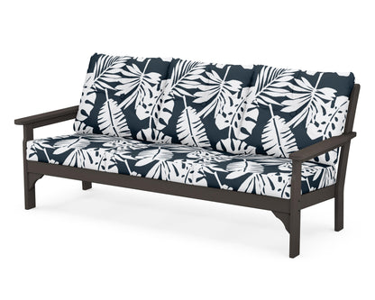POLYWOOD® Vineyard Deep Seating Sofa in Vintage Coffee / Leaf Marine Indigo