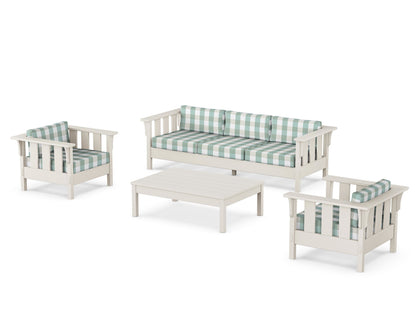 Martha Stewart by POLYWOOD® Acadia 4-Piece Deep Seating Set with Sofa in Sand / Buffalo Plaid Glacier Spa