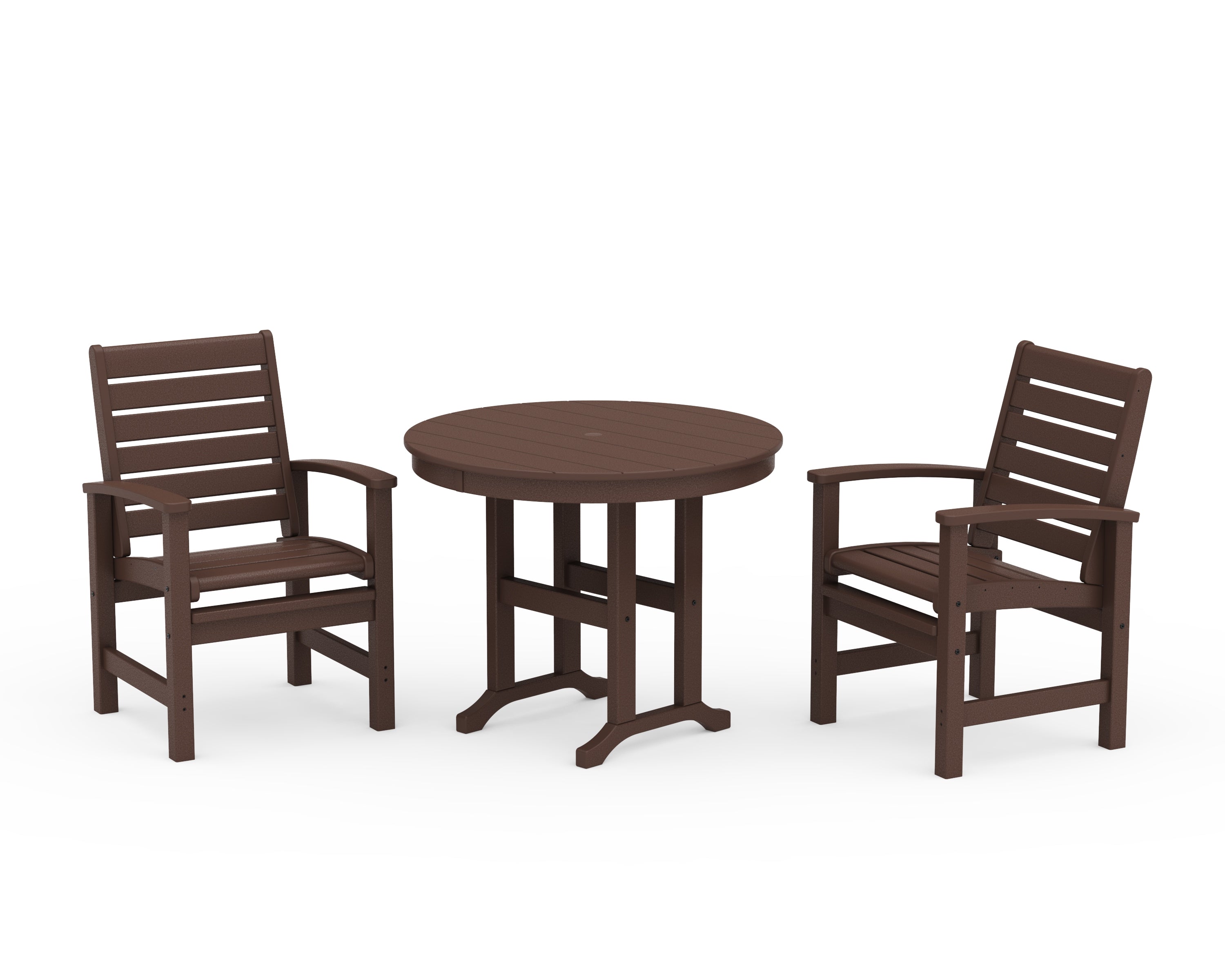 POLYWOOD® Signature 3-Piece Round Farmhouse Dining Set in Mahogany