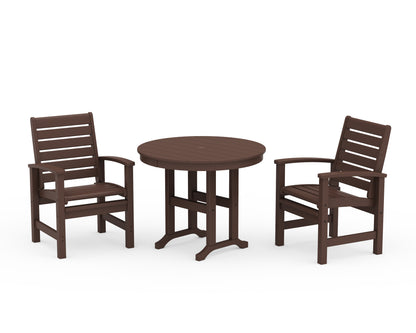 POLYWOOD® Signature 3-Piece Round Farmhouse Dining Set in Mahogany