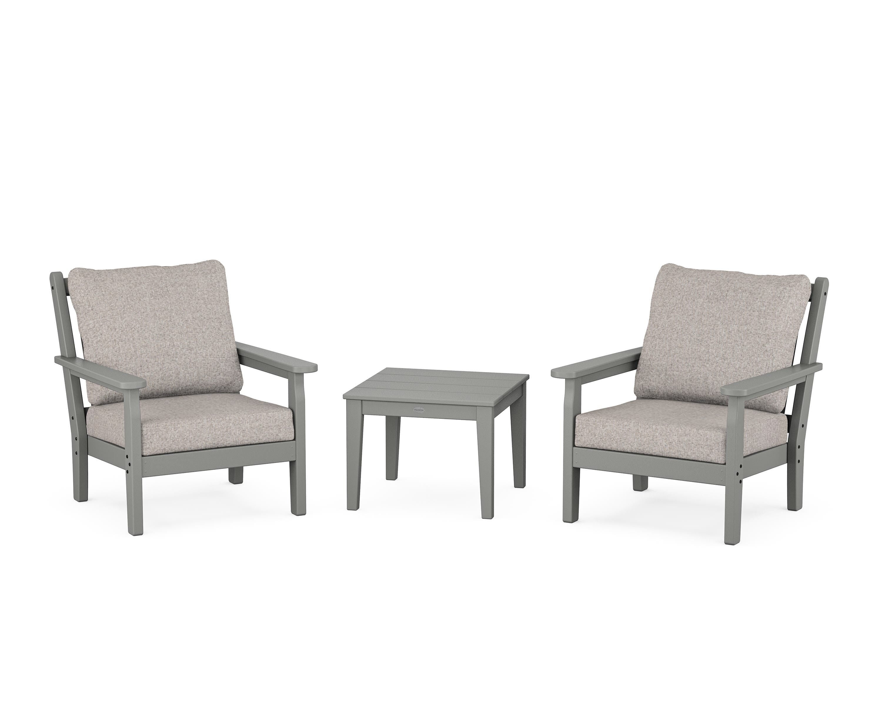 POLYWOOD® Chippendale 3-Piece Deep Seating Set in Slate Grey / Weathered Tweed