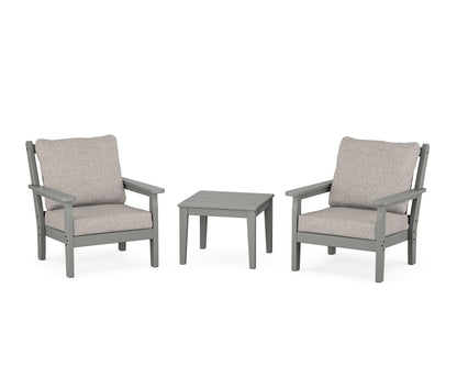 POLYWOOD® Chippendale 3-Piece Deep Seating Set in Slate Grey / Weathered Tweed