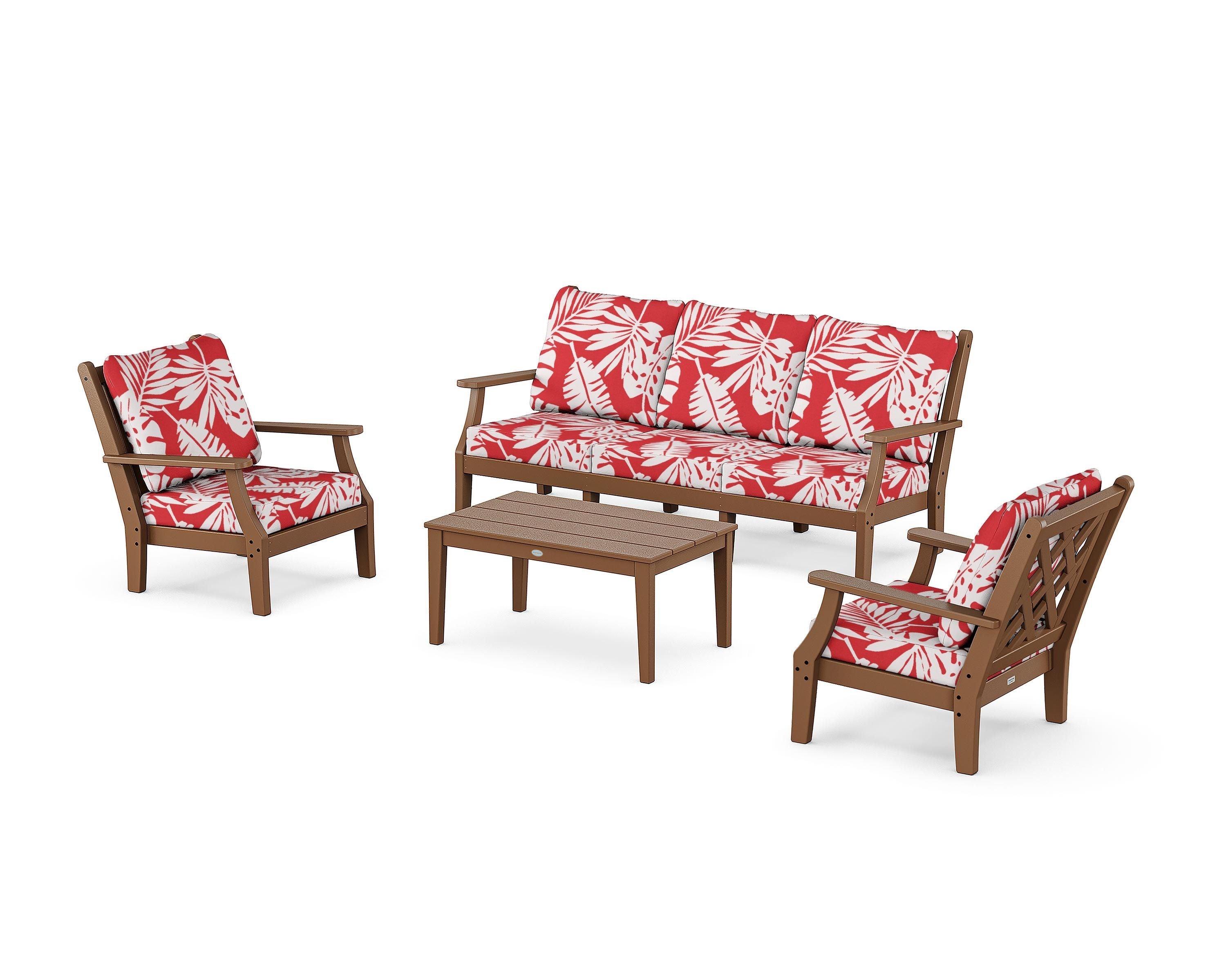 Country Living Wovendale 4-Piece Deep Seating Set with Sofa in Teak / Leaf Crimson