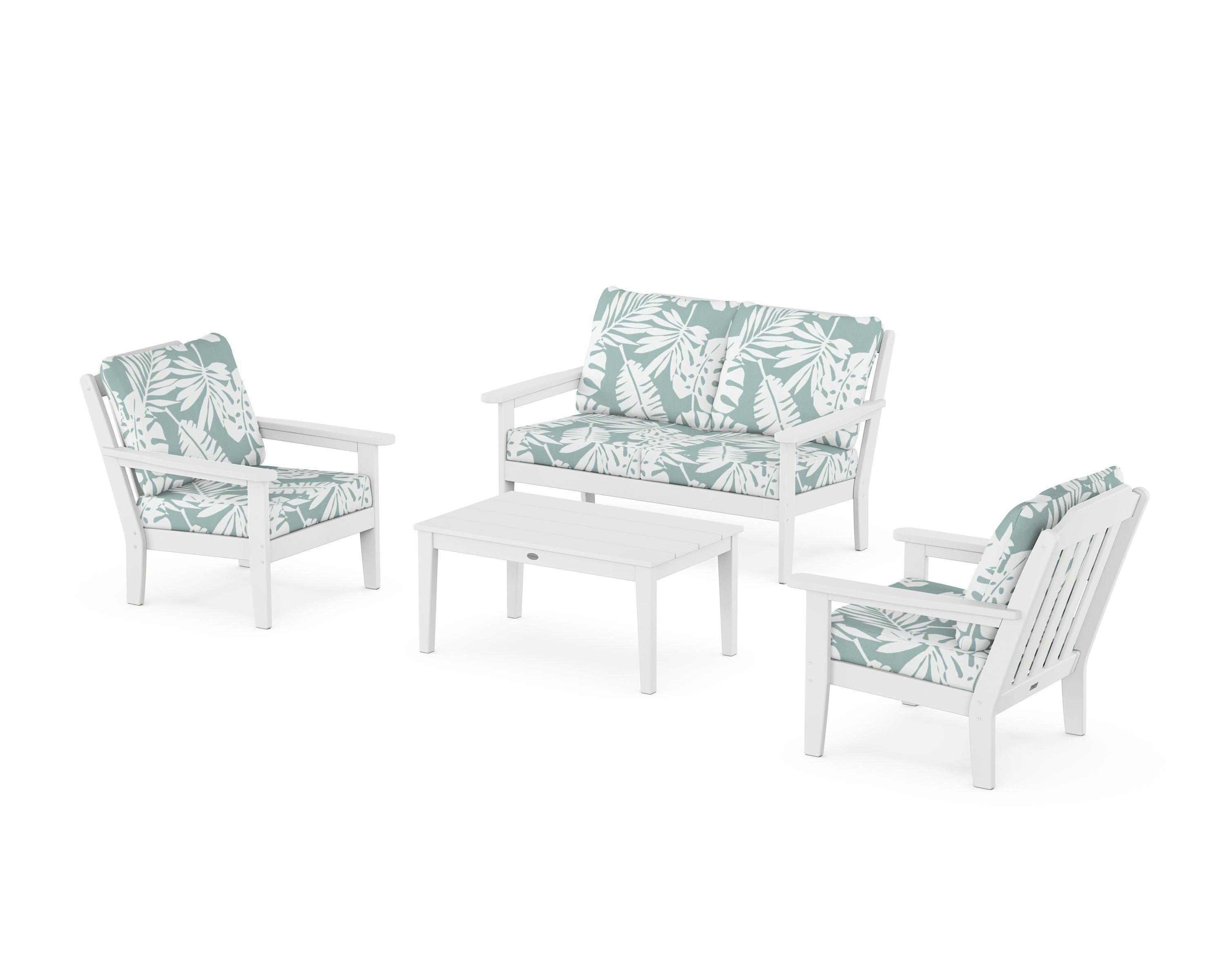 Country Living Cottage 4-Piece Deep Seating Set with Loveseat in White / Leaf Glacier Spa
