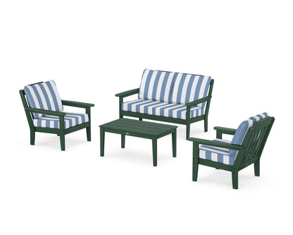 Country Living Cottage 4-Piece Deep Seating Set with Loveseat in Green / Cabana Stripe Sky Blue