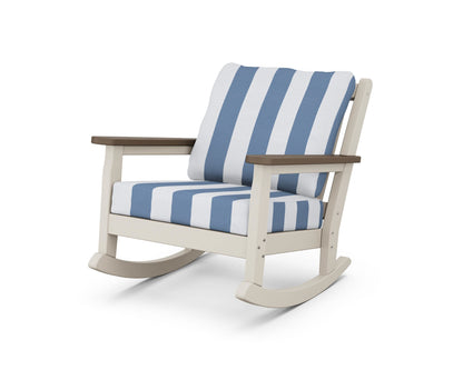 POLYWOOD® Chippendale Deep Seating Rocking Chair in Sand / Kona / Cabana Stripe Sky Blue