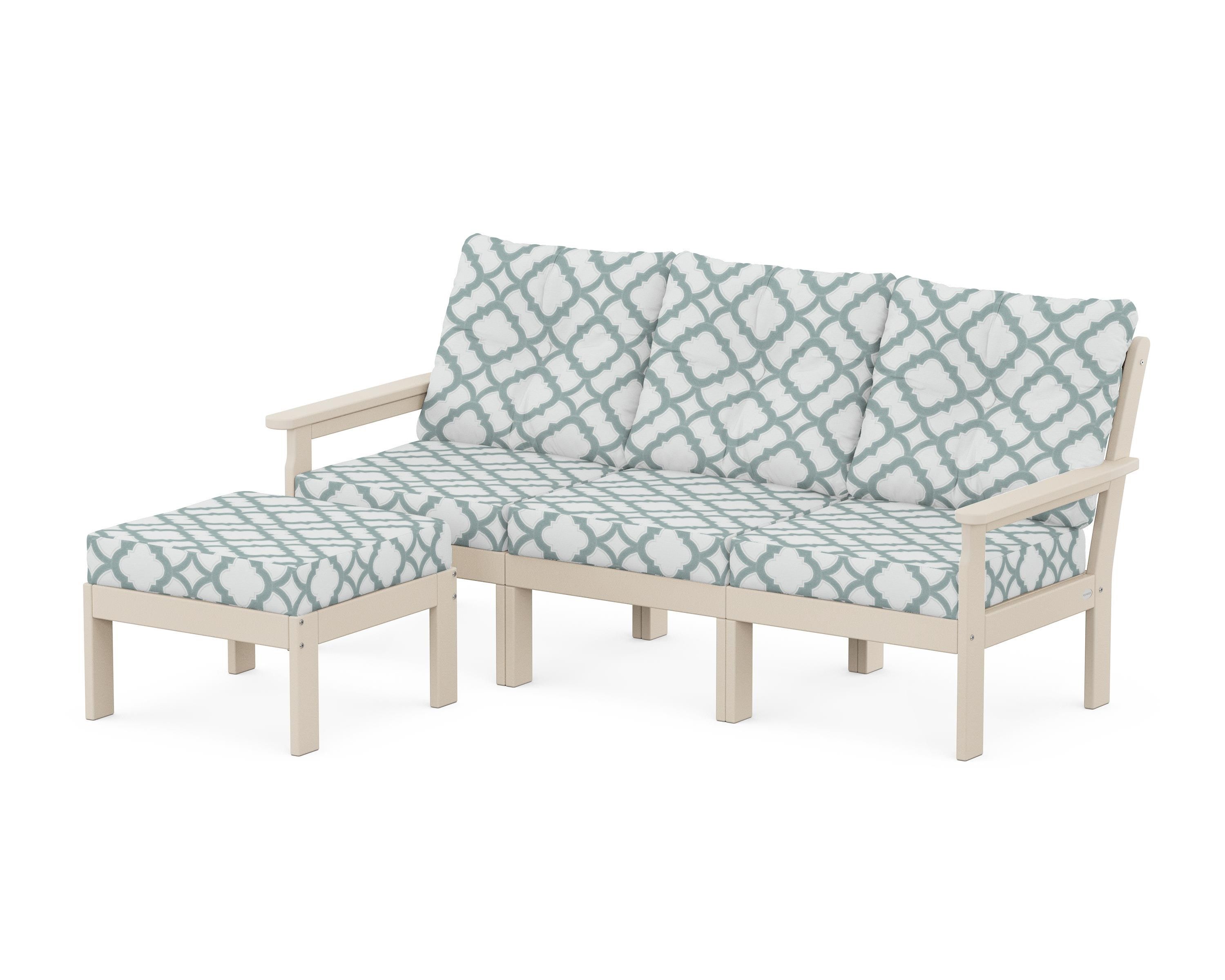 POLYWOOD® Vineyard 4-Piece Sectional with Ottoman in Sand / Trellis Glacier Spa