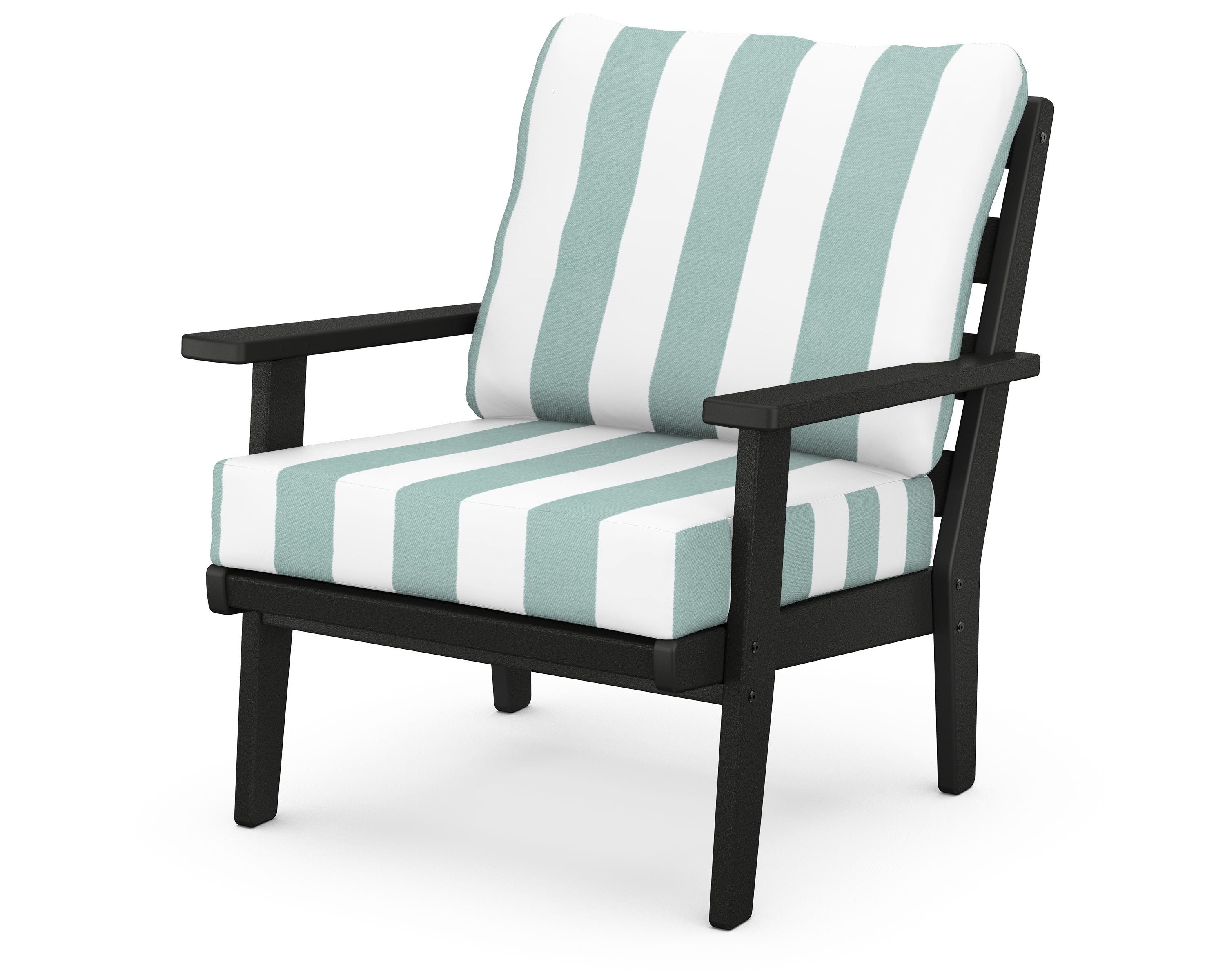 POLYWOOD® Grant Park Deep Seating Chair in Black / Cabana Stripe Glacier Spa