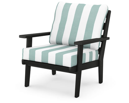 POLYWOOD® Grant Park Deep Seating Chair in Black / Cabana Stripe Glacier Spa
