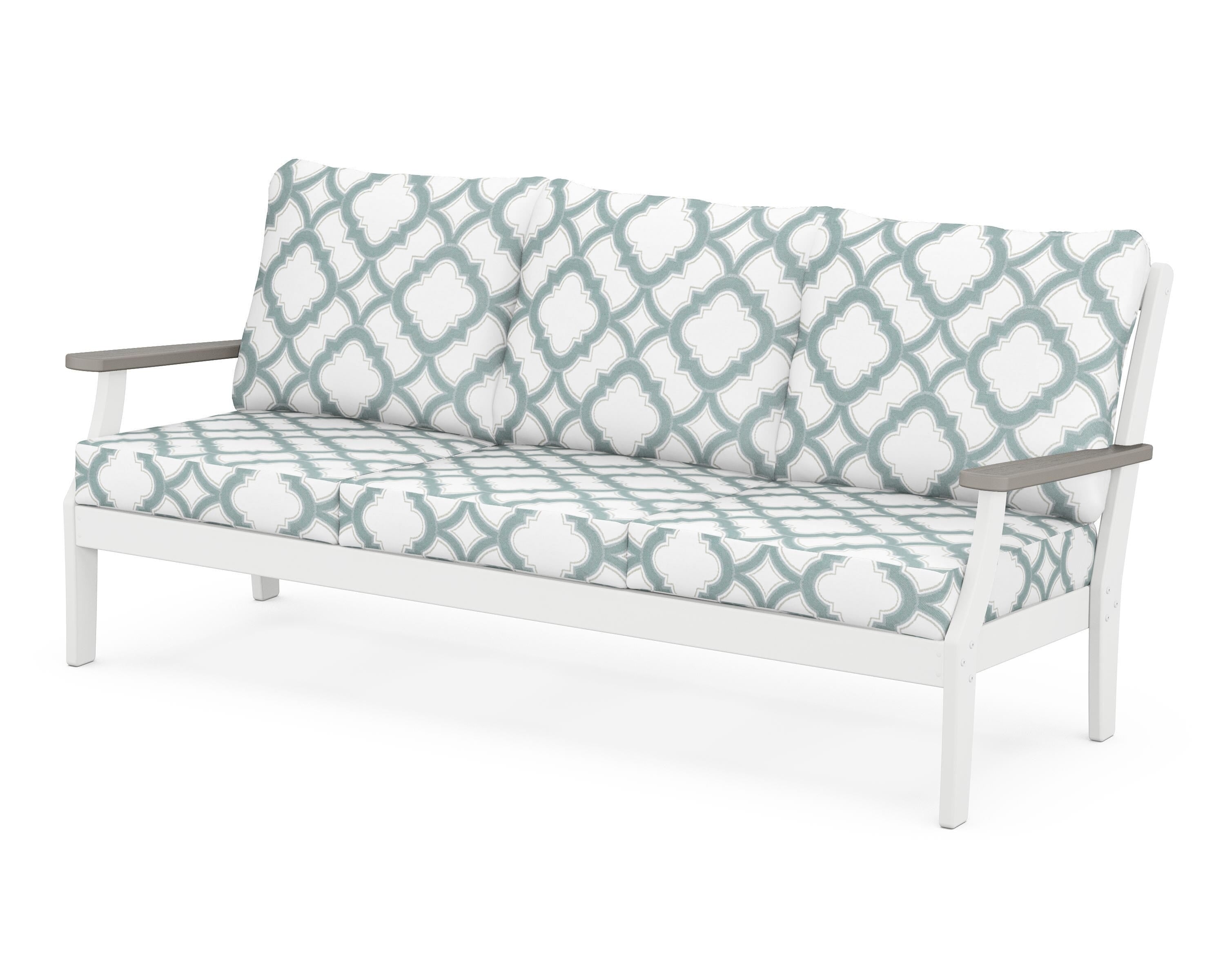 POLYWOOD® Braxton Deep Seating Sofa in White / Driftwood / Trellis Glacier Spa