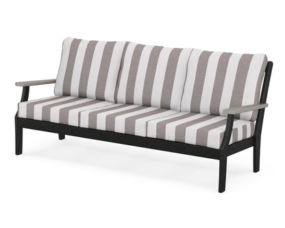 POLYWOOD® Braxton Deep Seating Sofa in Black / Driftwood / Cabana Stripe Grey Mist