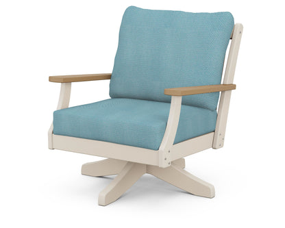POLYWOOD® Braxton Deep Seating Swivel Chair in Sand / Natural / Lattice Sky Blue