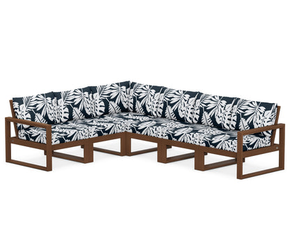 POLYWOOD® EDGE 6-Piece Modular Deep Seating Set in Teak / Leaf Marine Indigo