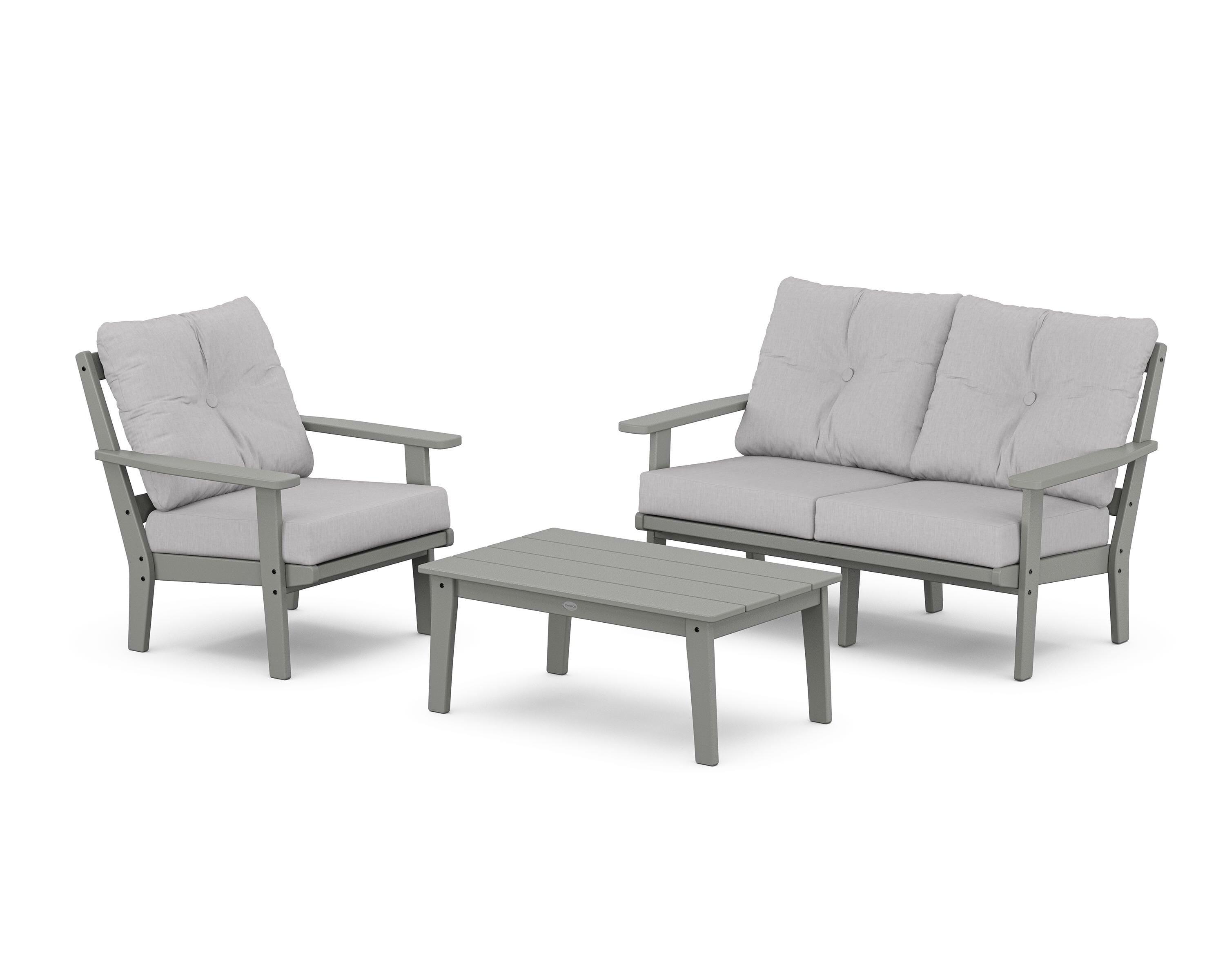 POLYWOOD® Prairie 3-Piece Deep Seating Set with Loveseat in Slate Grey / Granite