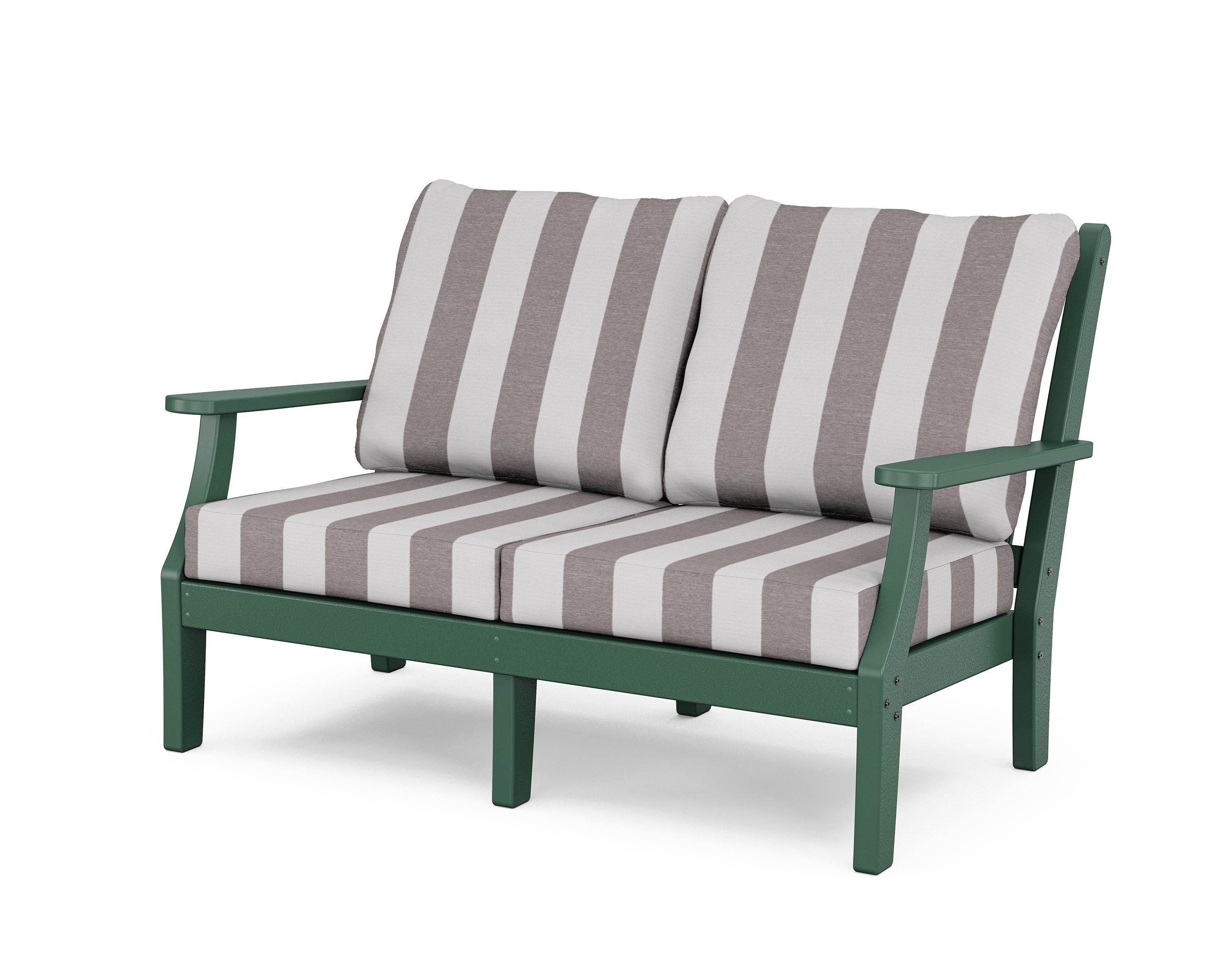 Country Living Wovendale Deep Seating Loveseat in Green / Cabana Stripe Grey Mist
