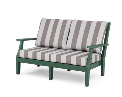 Country Living Wovendale Deep Seating Loveseat in Green / Cabana Stripe Grey Mist